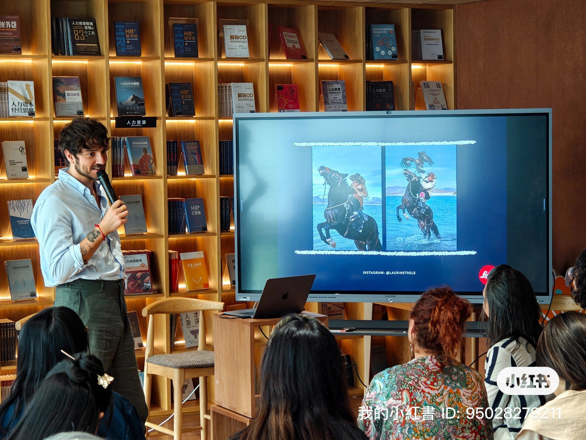 Visitors at Laurin Strele’s Worlds Apart solo exhibition in Shanghai in June 2025.