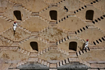 Geometric stone steps of a Jaipur stepwell in India — photograph by Laurin Strele