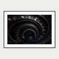 Black-framed display mockup of Bramante Staircase by Laurin Strele; frame shown for illustration.