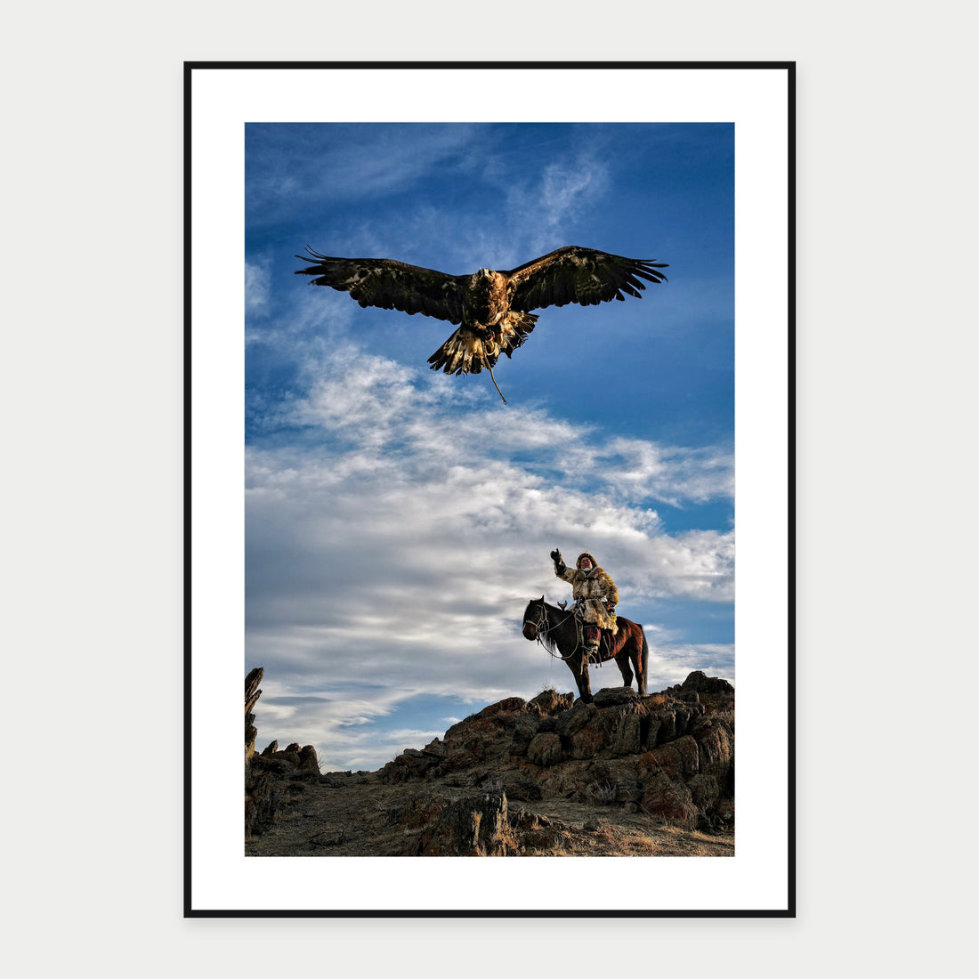 Black-framed display mockup of Eagle in Motion by Laurin Strele; frame shown for illustration.