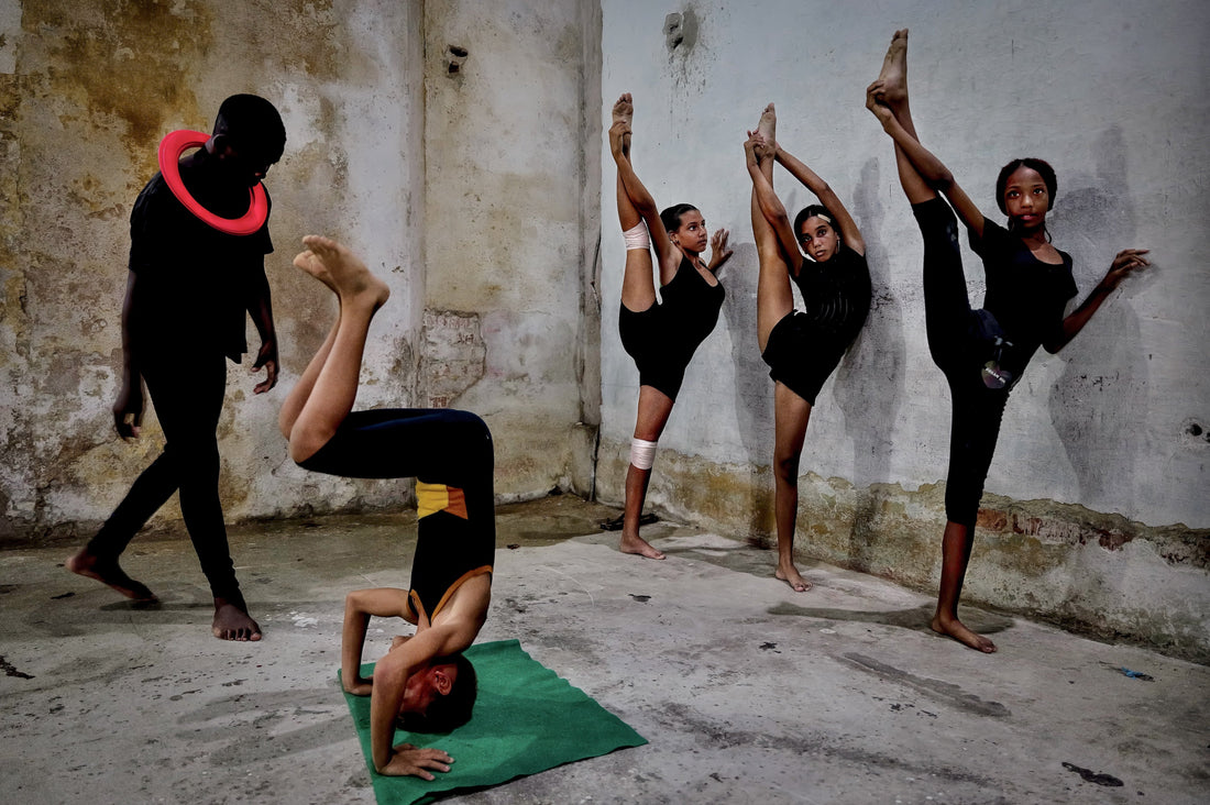 Young acrobats train at a circus school in Havana, Cuba, 2025.