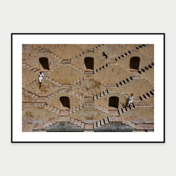Black-framed display mockup of Jaipur Stepwell, India by Laurin Strele; frame shown for illustration.