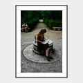 Black-framed display mockup of Reading in Retiro Park by Laurin Strele; frame shown for illustration.