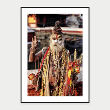 Black-framed display mockup of Saddhu, Kathmandu by Laurin Strele; frame shown for illustration.