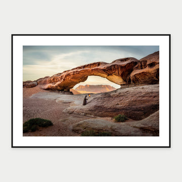 Black-framed display mockup of The Bridge, Wadi Rum by Laurin Strele; frame shown for illustration.